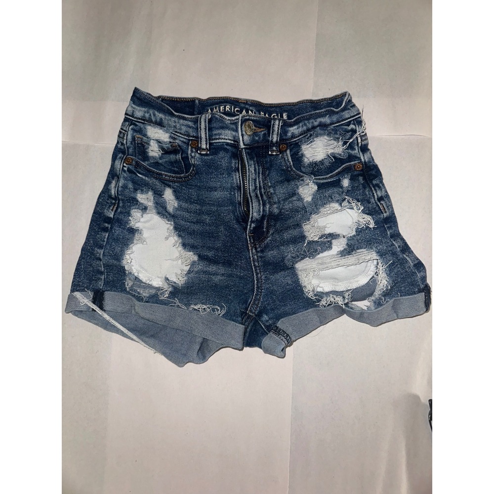 American Eagle Distressed High Waisted Denim Shorts Blue Size 00 Stretch